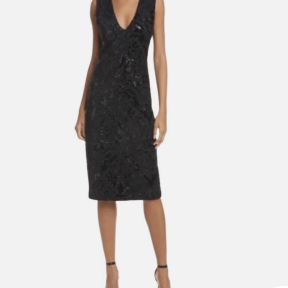 Alice + Olivia Black Sequin Midi Dress